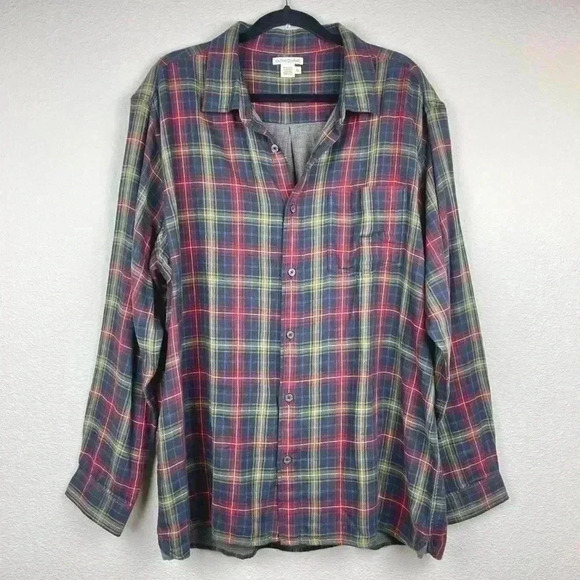 CARBON 2 COBALT Men's XL Cotton Collared Button Down Shirt Plaid Blue Red Yellow - Picture 1 of 10